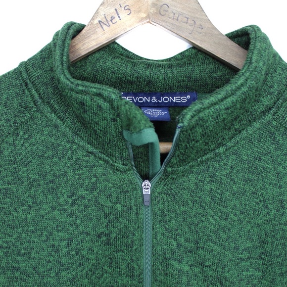 Devon & Jones Men’s 1/4 Zipped Neckline Green Sweater Large - Picture 4 of 7